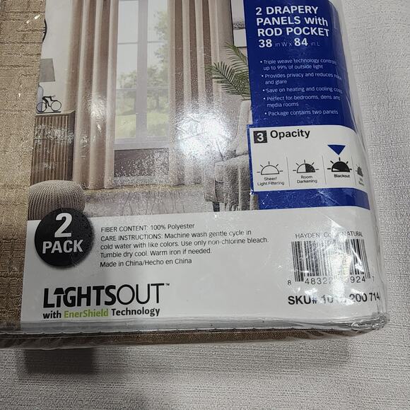Hayden blackout curtains W38'' x L 84'' 2 rod pocket panels - Picture 3 of 6